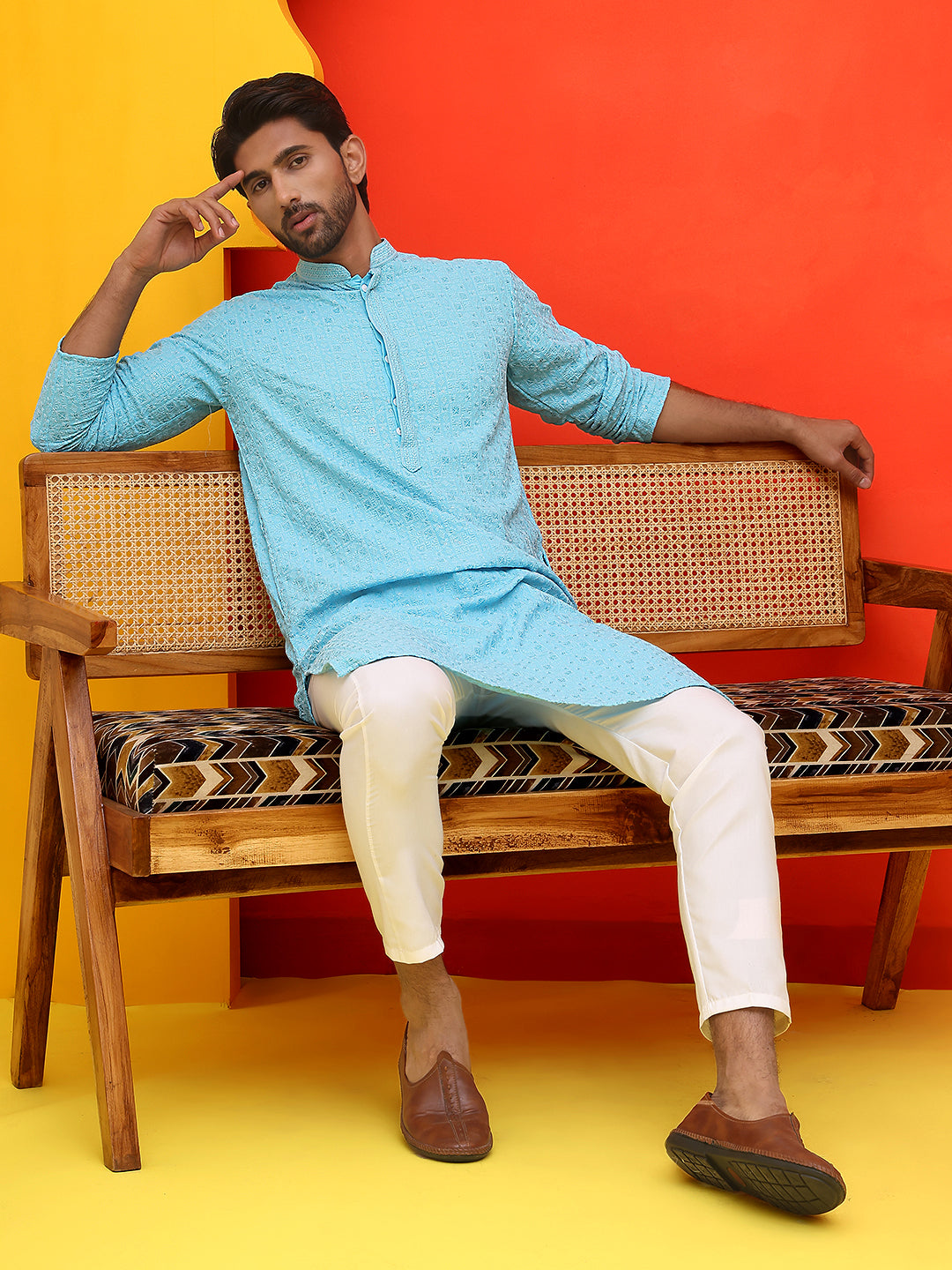Sequin Embroidered Pure Cotton Kurta With Pyjamas
