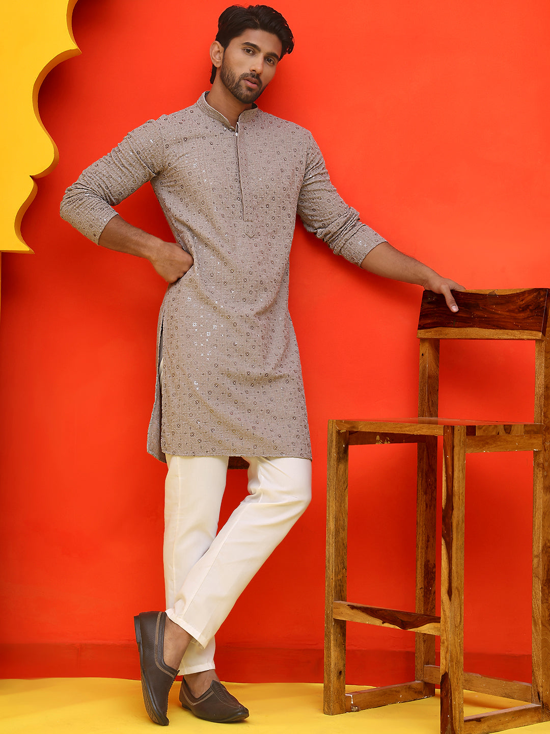 Sequin Embroidered Pure Cotton Kurta With Pyjamas