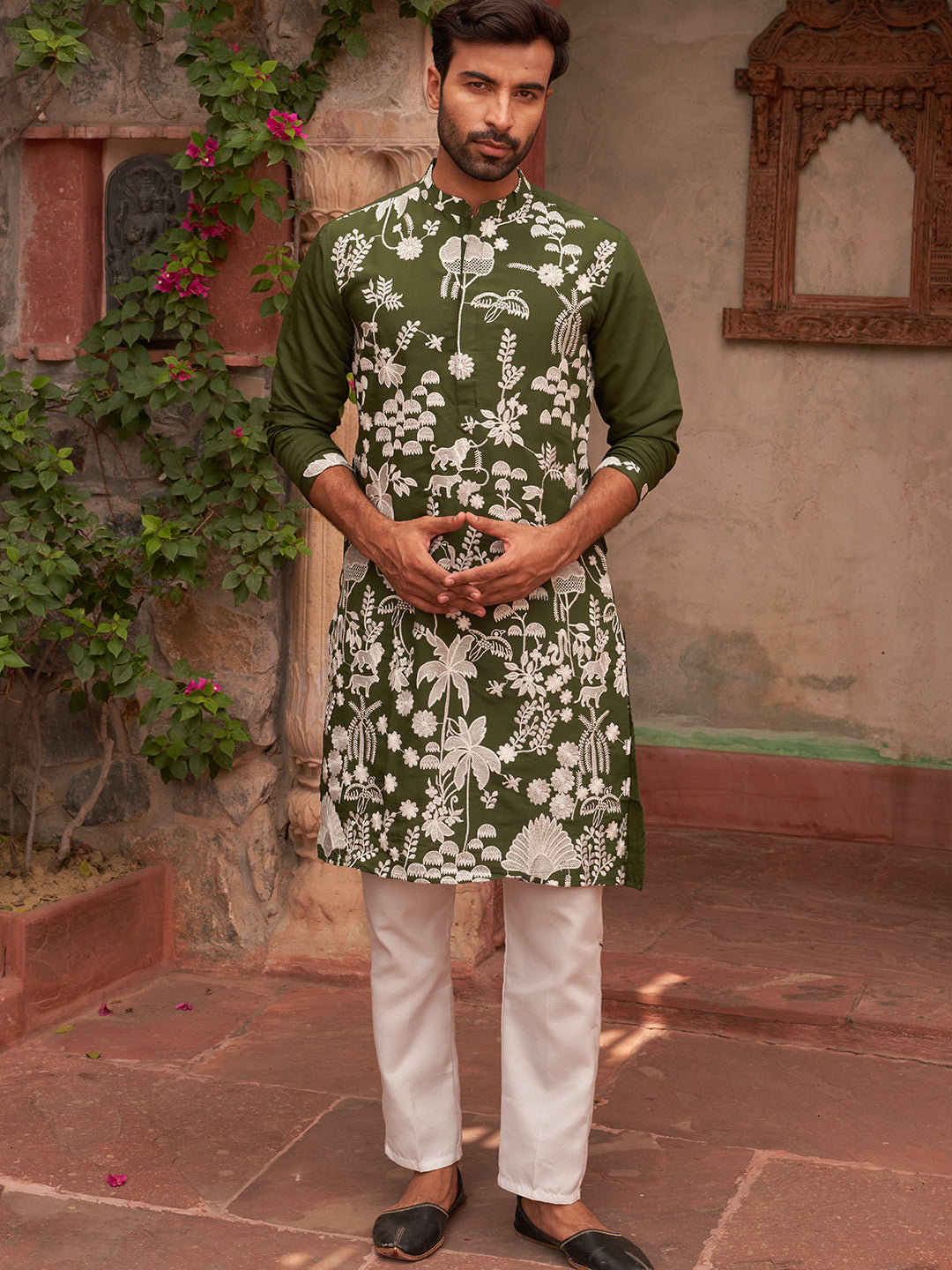Embroidered Straight Kurta Pyjama Set.