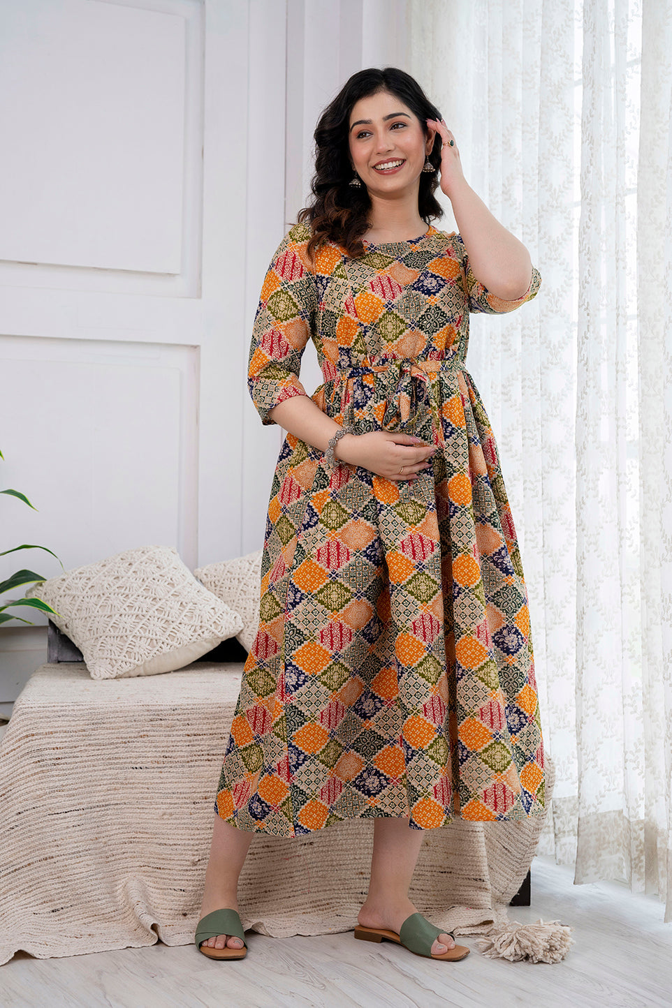 Multicolor Printed Maternity Dress