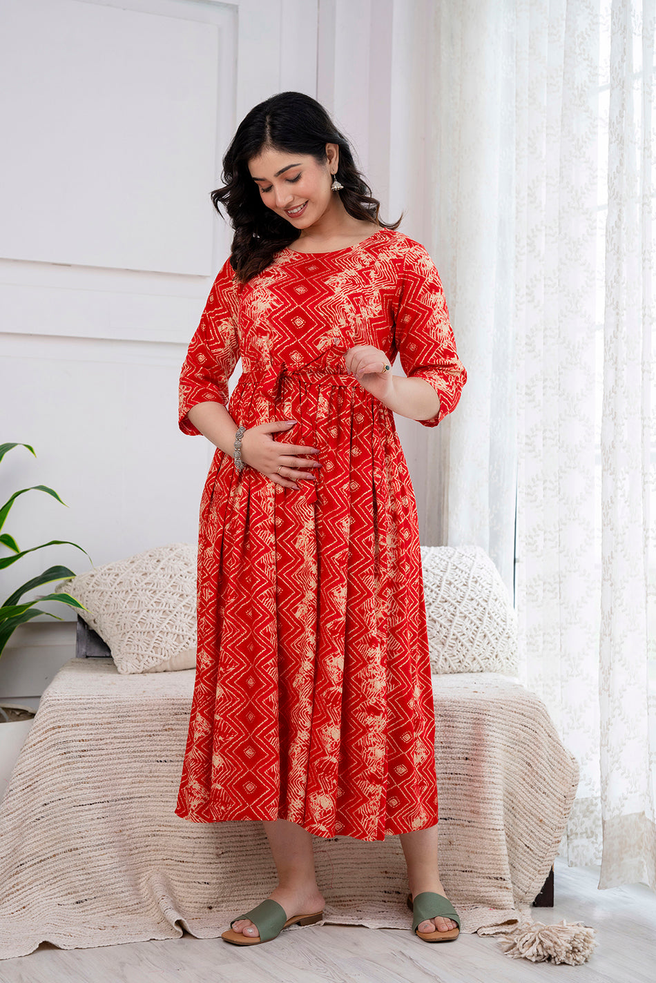 Red Printed Maternity Dress
