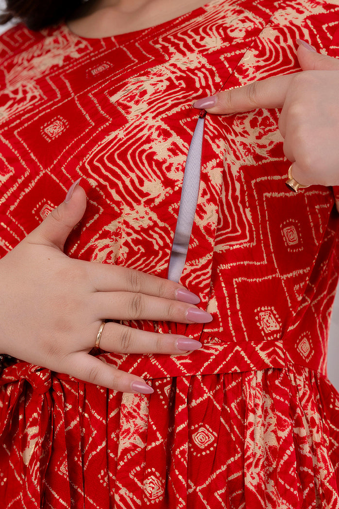 Red Printed Maternity Dress
