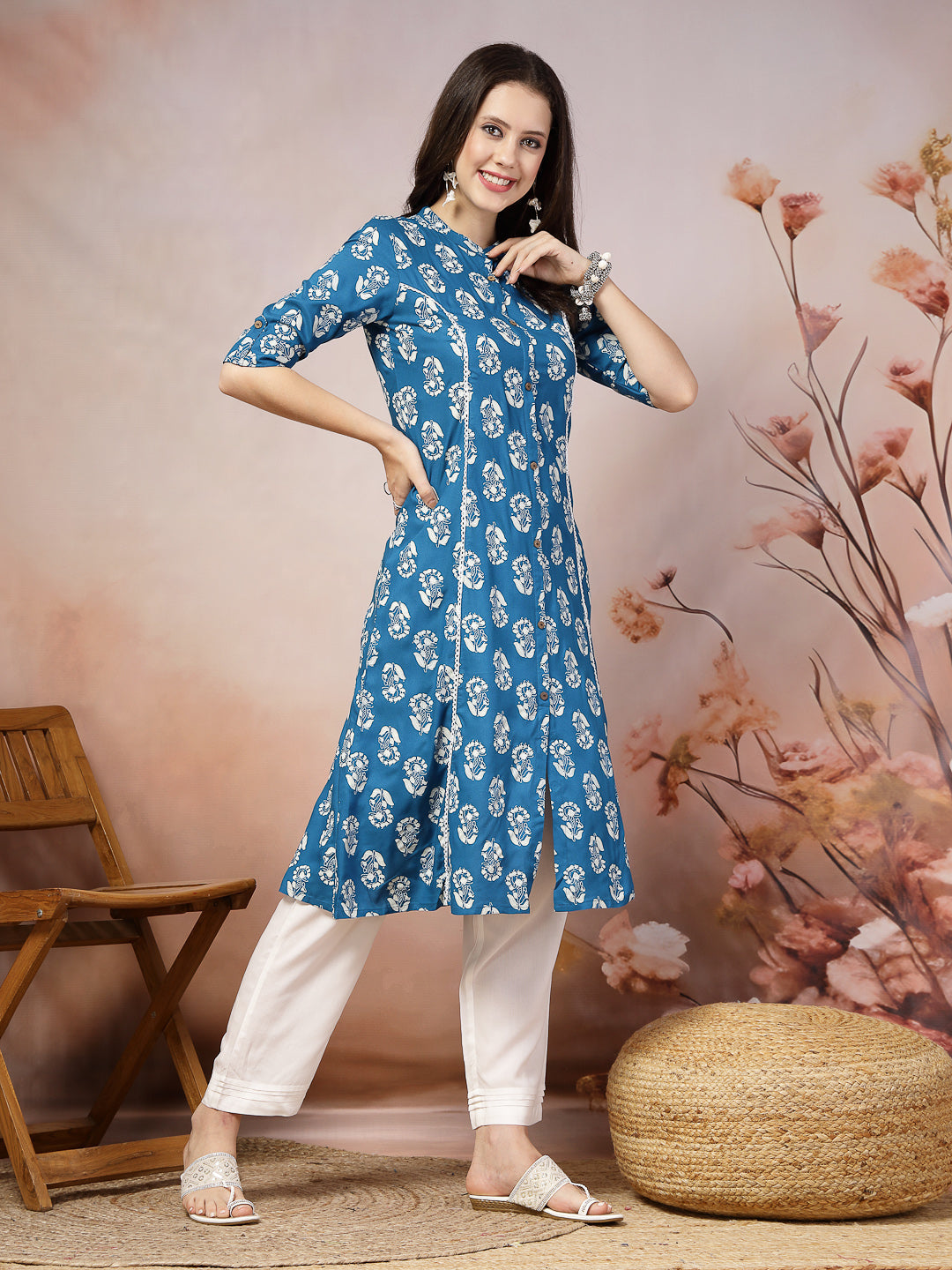 Floral Printed Rayon A-Line Kurta