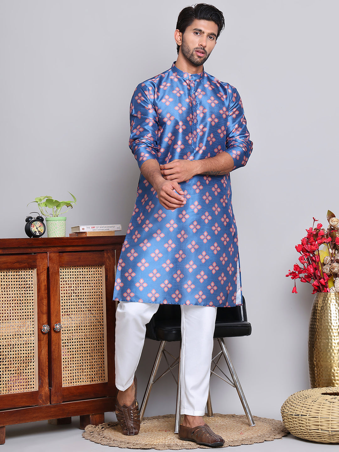 Digital Printed Straight Kurta Set For Men