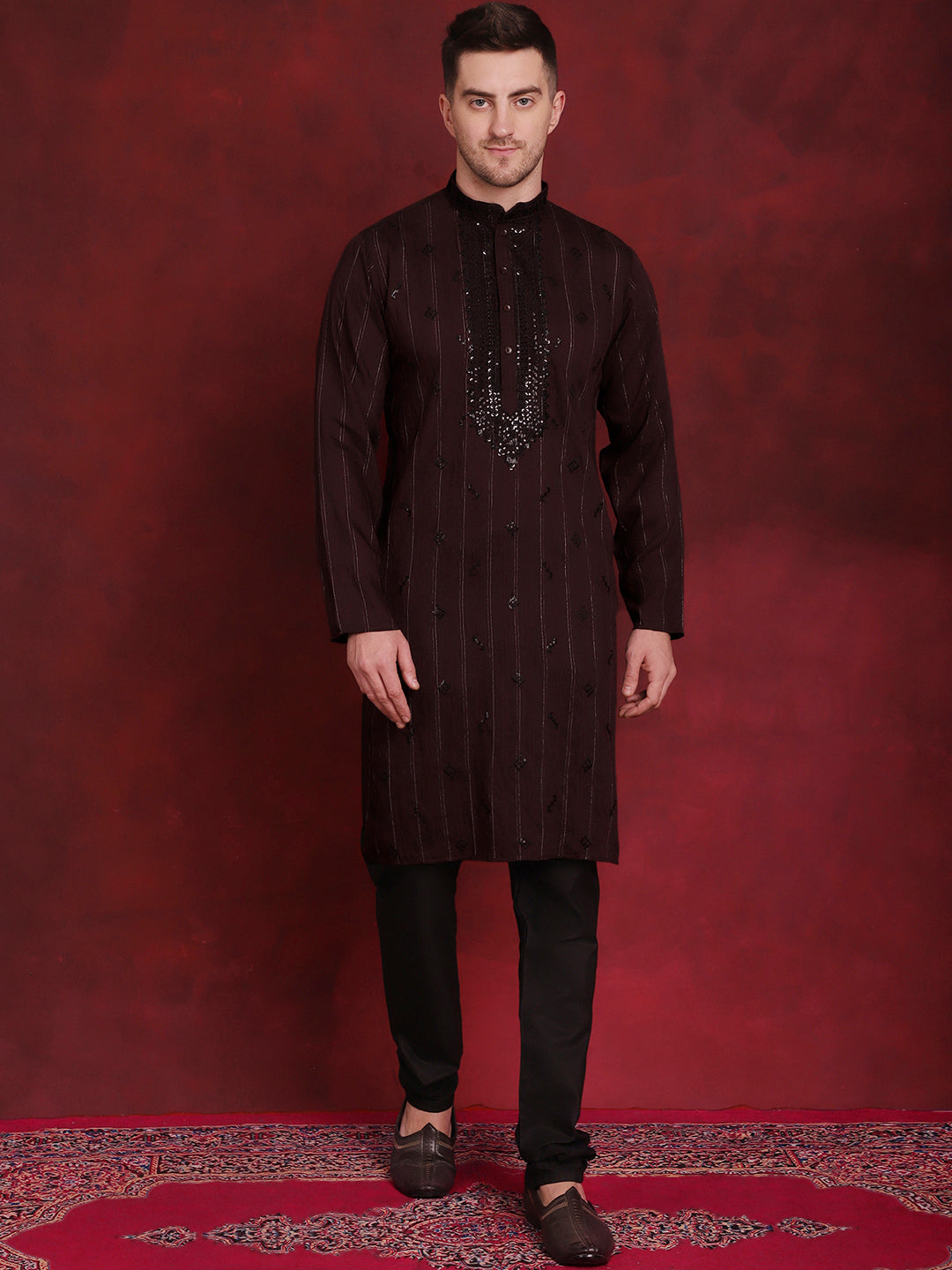 Sequins Embroidered Kurta Pyjama Set For Men