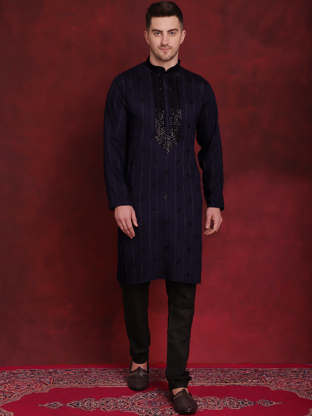 Sequins Embroidered Kurta Pyjama Set For Men