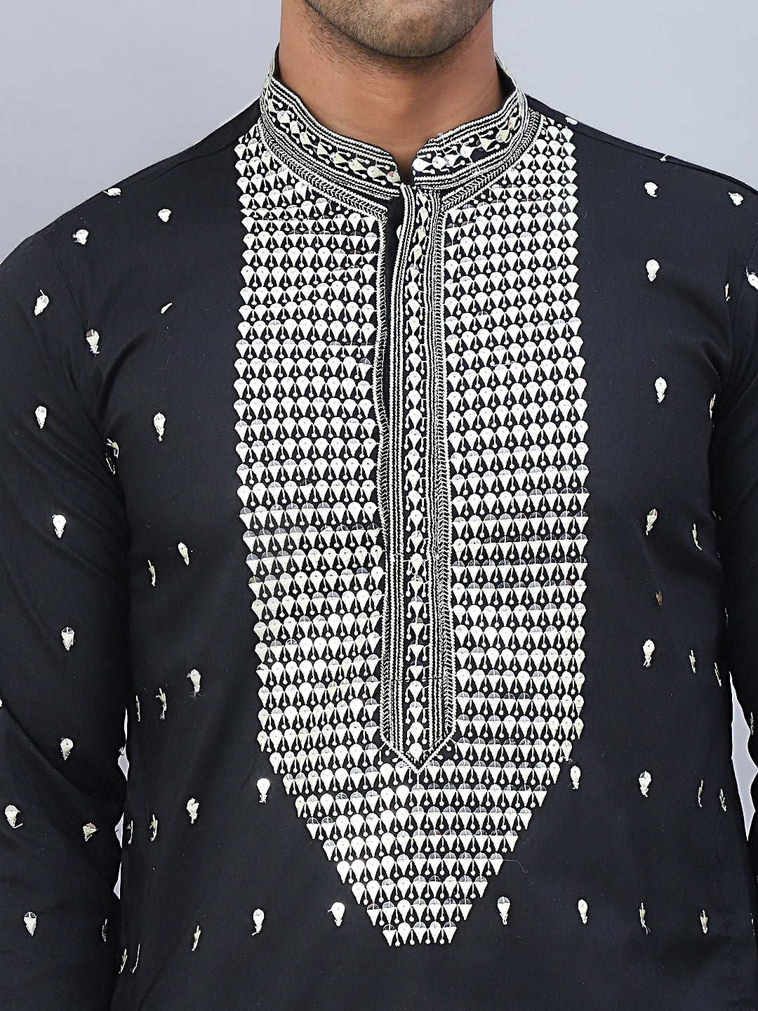 Sequins Embroidered Kurta Pyjama With Dupatta Set.