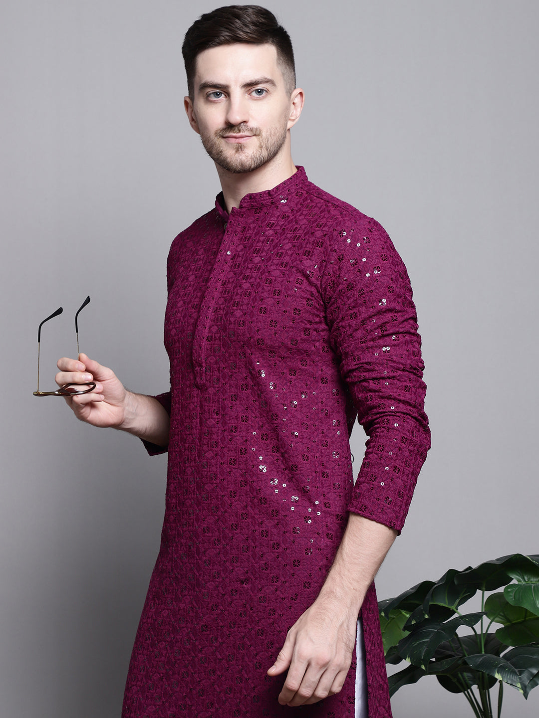 Sequin Embroidered Pure Cotton Kurta With Pyjamas