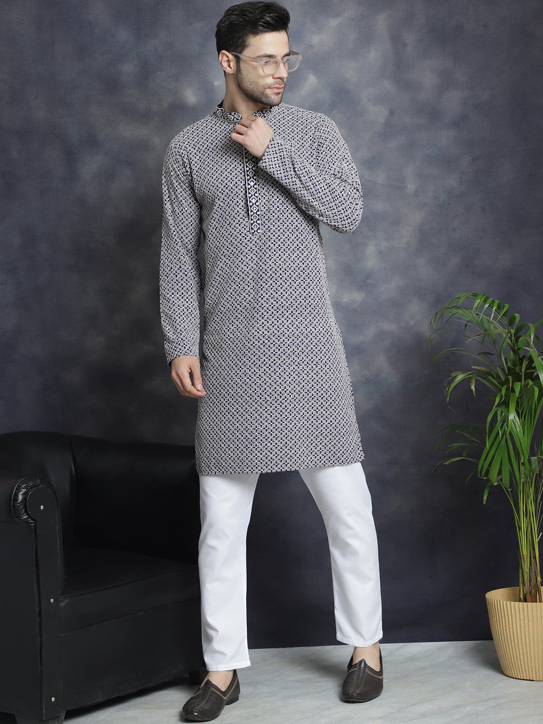 Sequin Embroidered Pure Cotton Kurta With Pyjamas