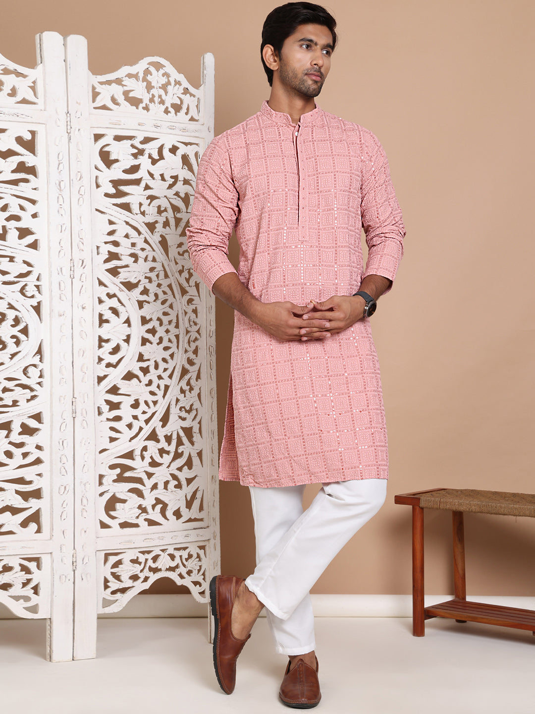 Sequin Embroidered Pure Cotton Kurta With Pyjamas