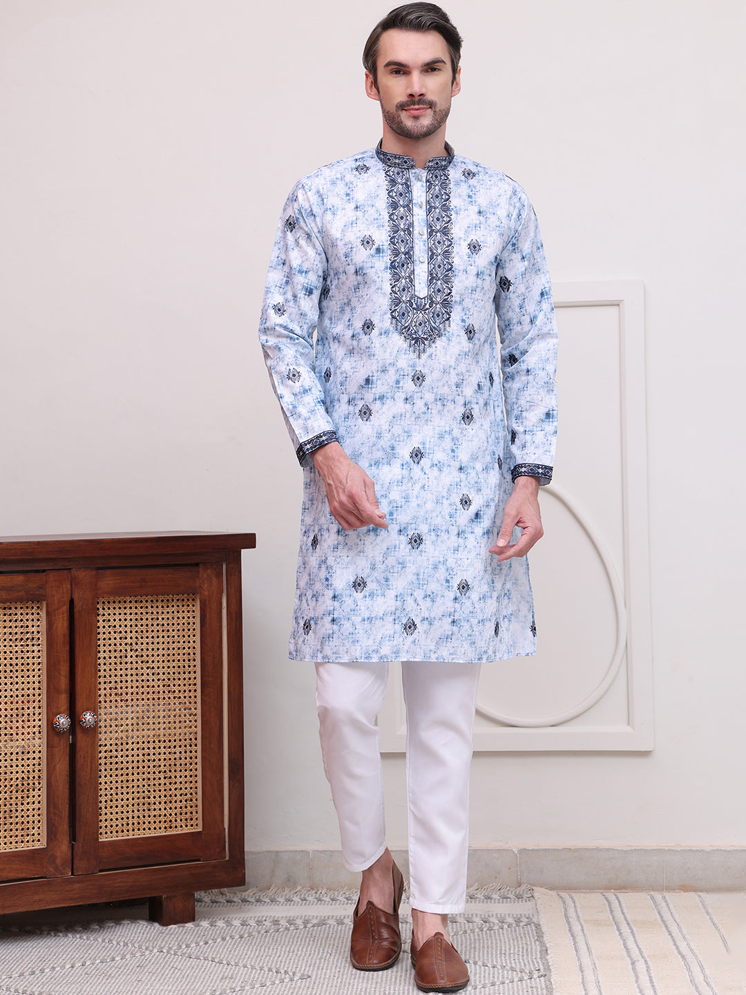 Stone Print With Embroidered Kurta Set