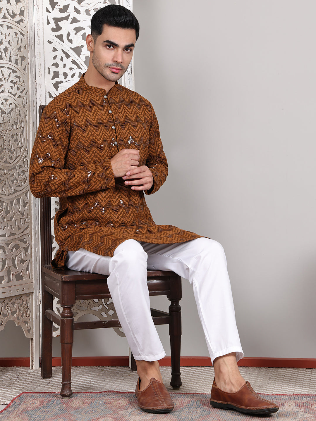 Sequin & Embroidered Kurta With Pyjamas