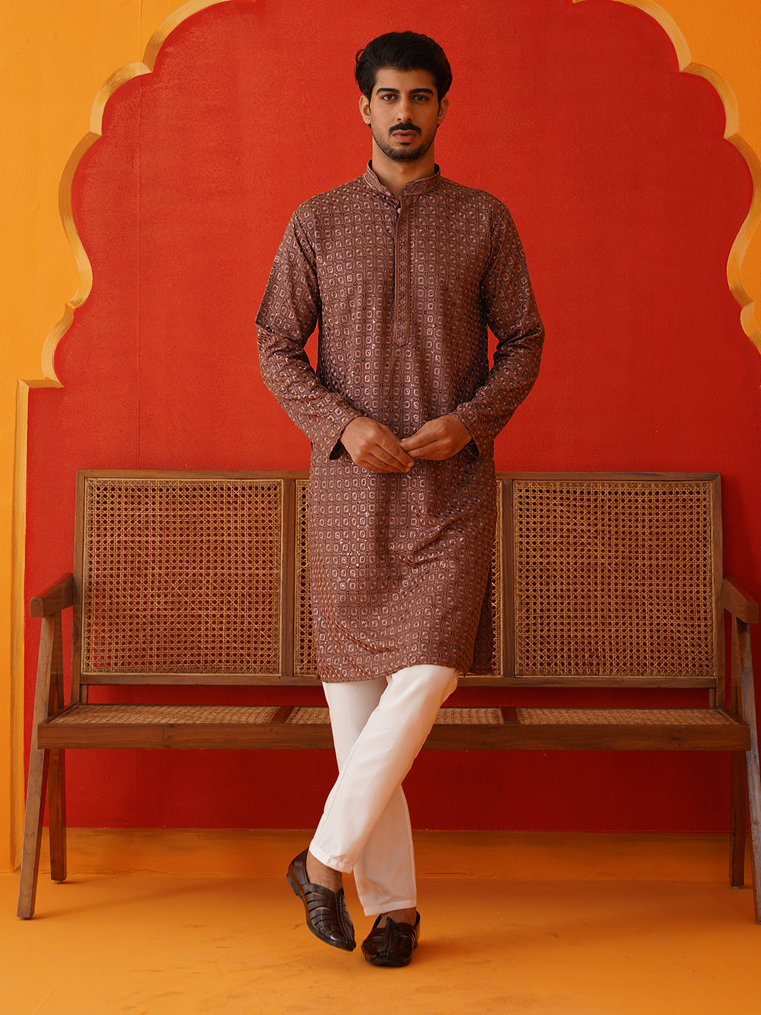 Embroidered Chikankari And Sequence Kurta Set For Men