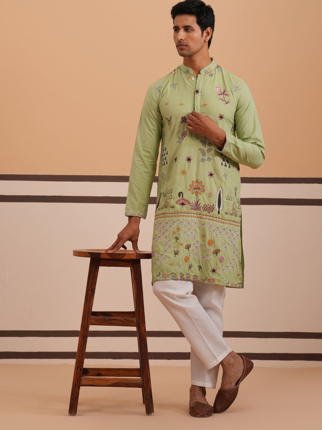 Floral Embroidered And Sequins Kurta Set