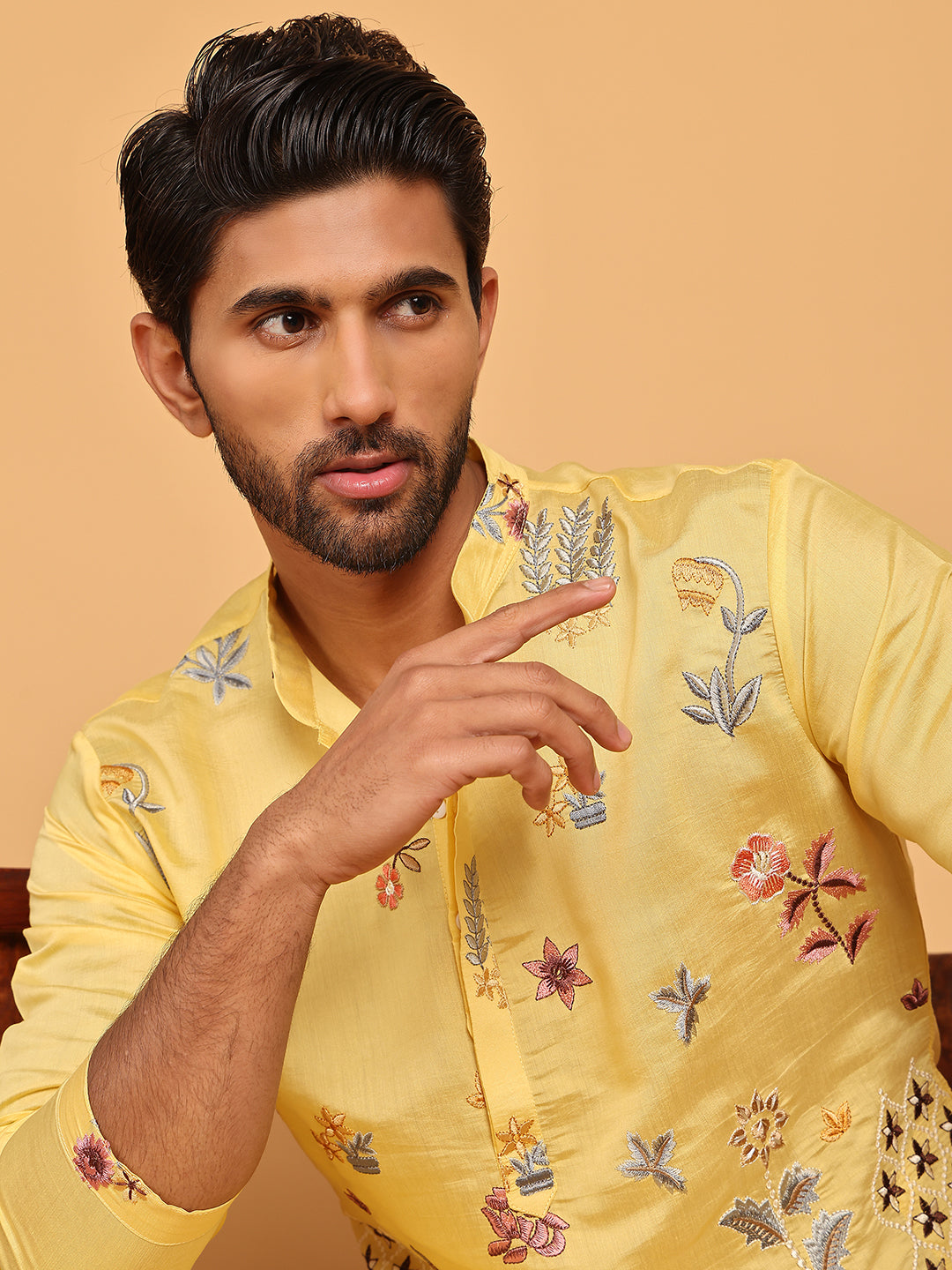 Floral Embroidered And Sequins Kurta Set