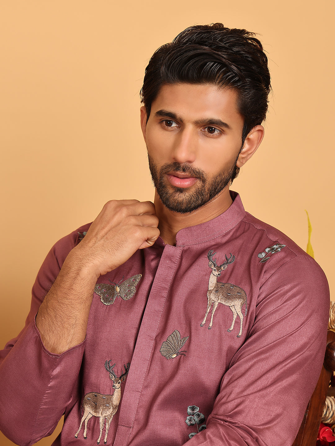 Embroidered Straight Kurta Set For Men