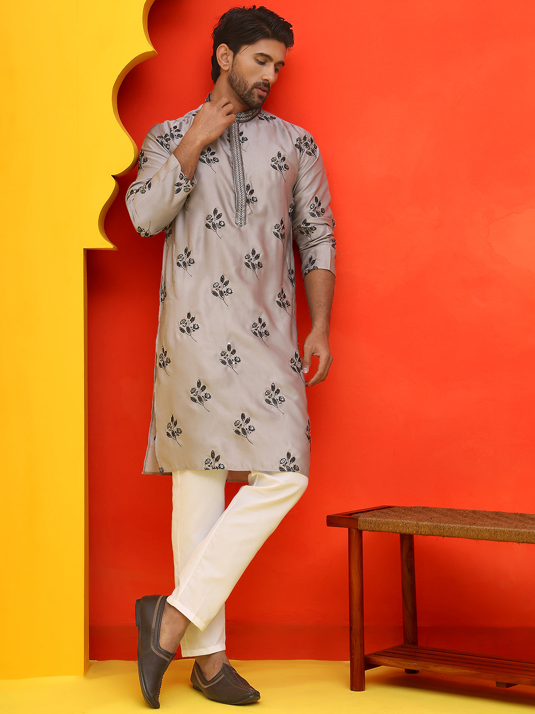 Chikankari Embroidered Kurta Pyjama For Men