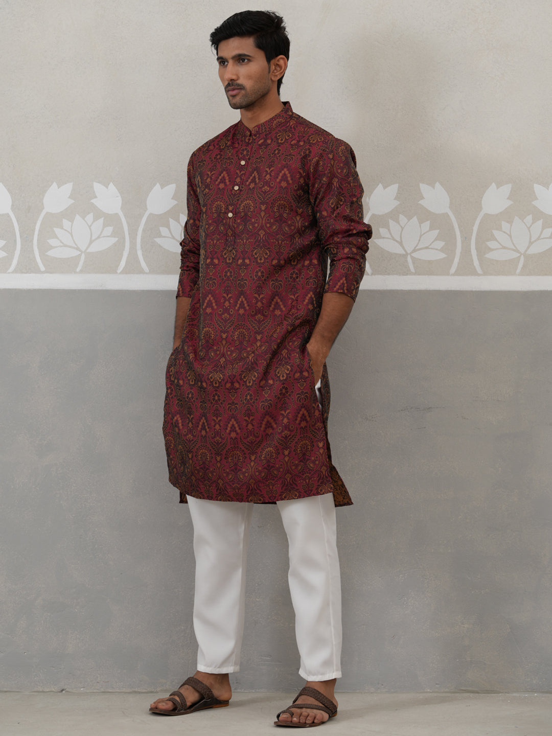 Silk Blend Designer Kurta Pyjama For Men