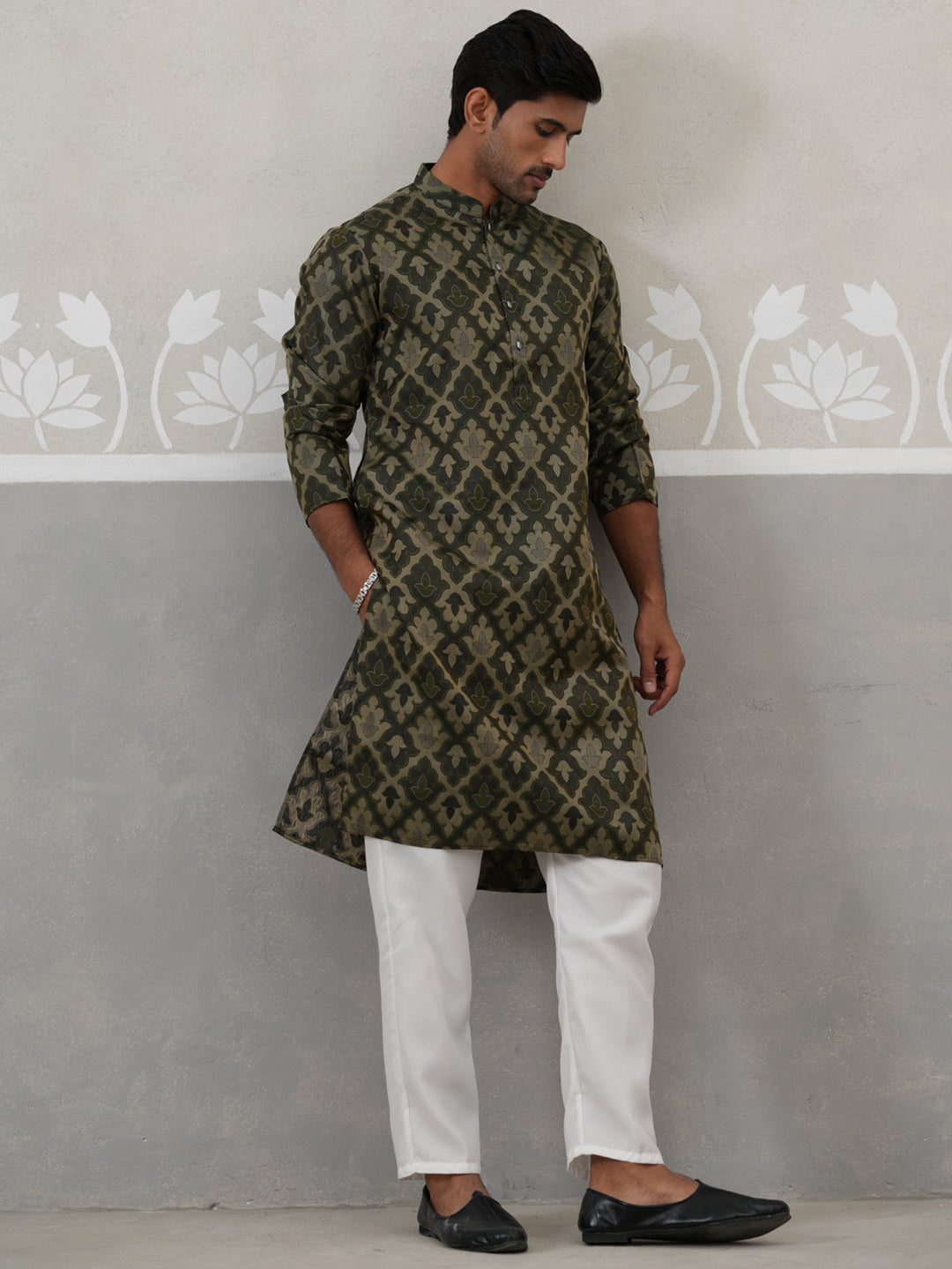 Silk Blend Woven Design Kurta Pyjama Set
