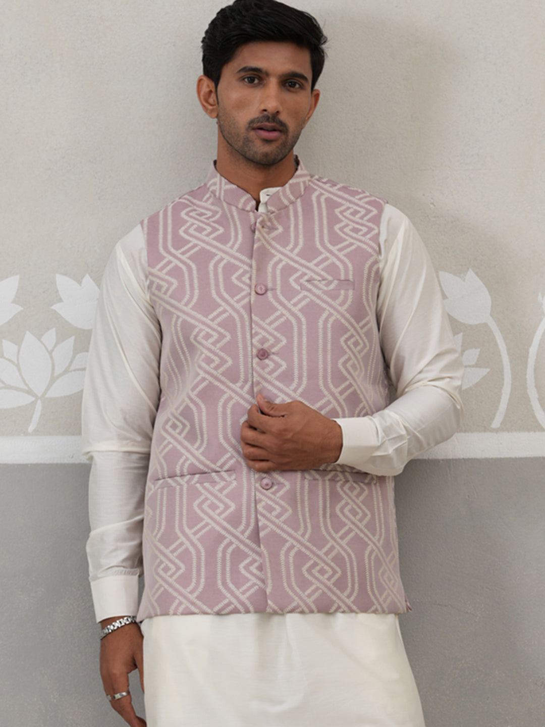 Geometric Weave Embroidered Nehru Jacket