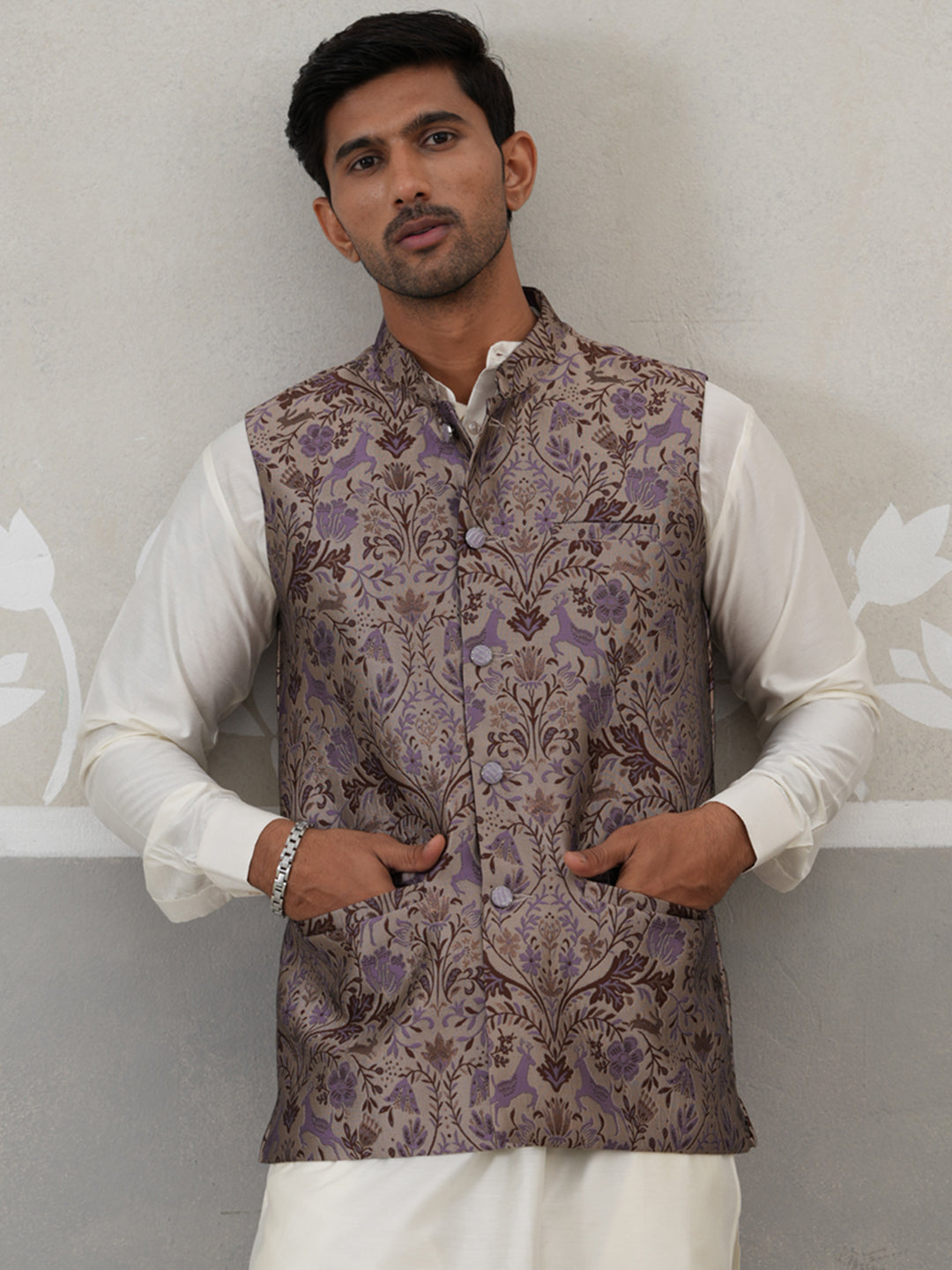Traditional Woven Jacquard Nehru Jacket