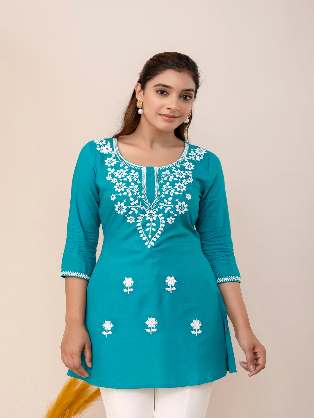 Rayon Hip Length Round Neck A-Line Top (Preorder)