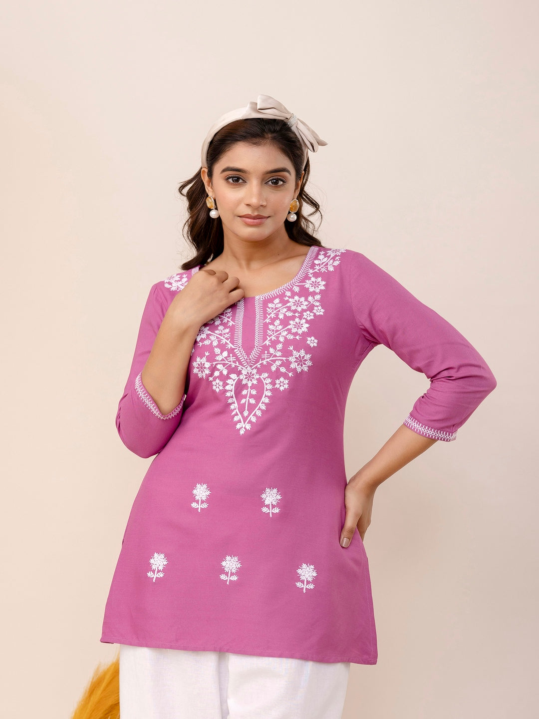 Rayon Hip Length Round Neck A-Line Top (Preorder)
