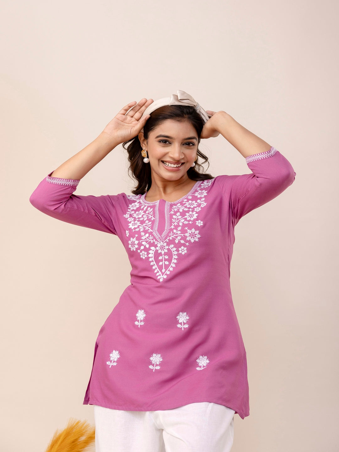 Rayon Hip Length Round Neck A-Line Top (Preorder)
