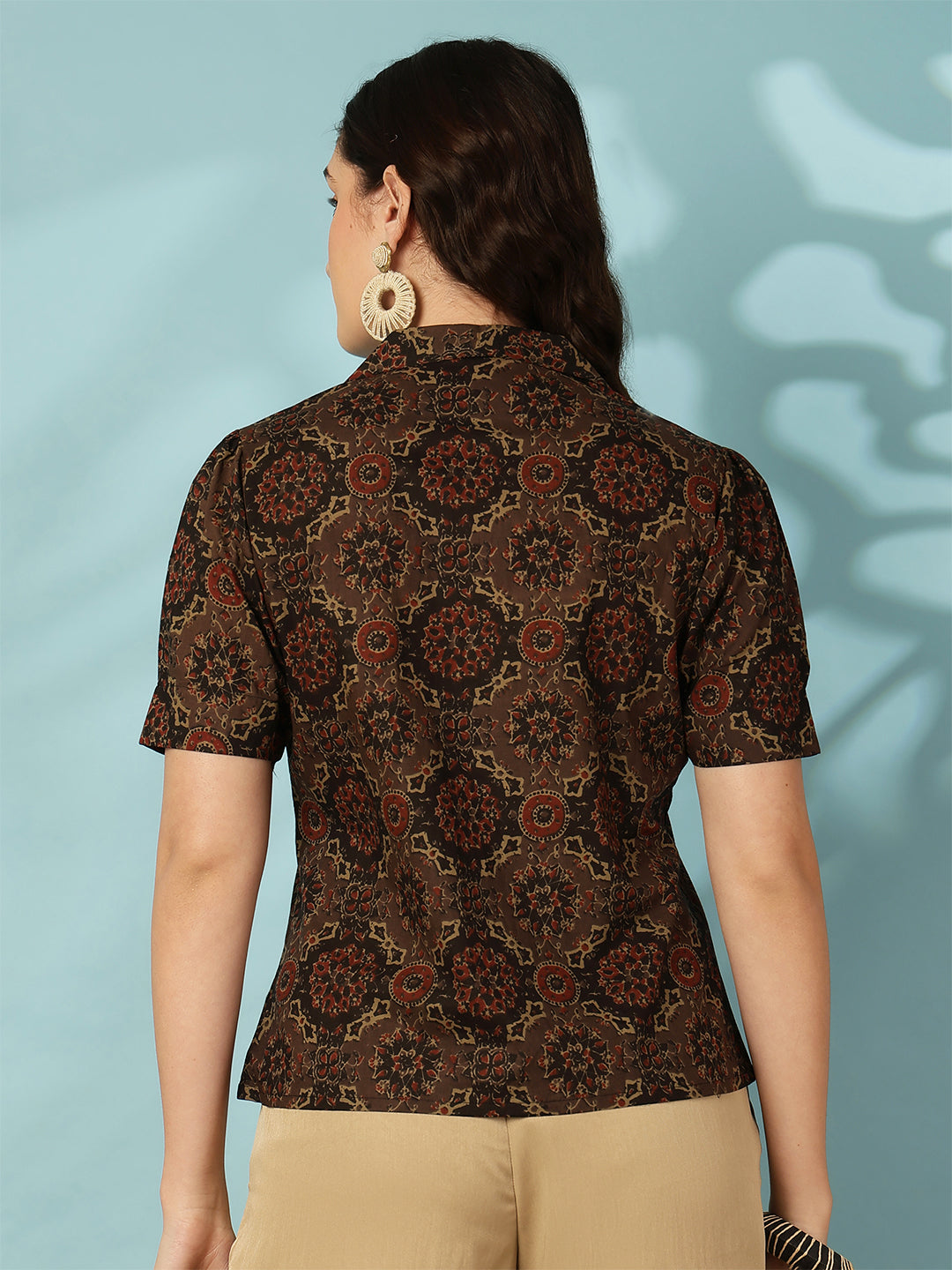 Printed Short Sleeve Regular Pure Cotton (Black) Top