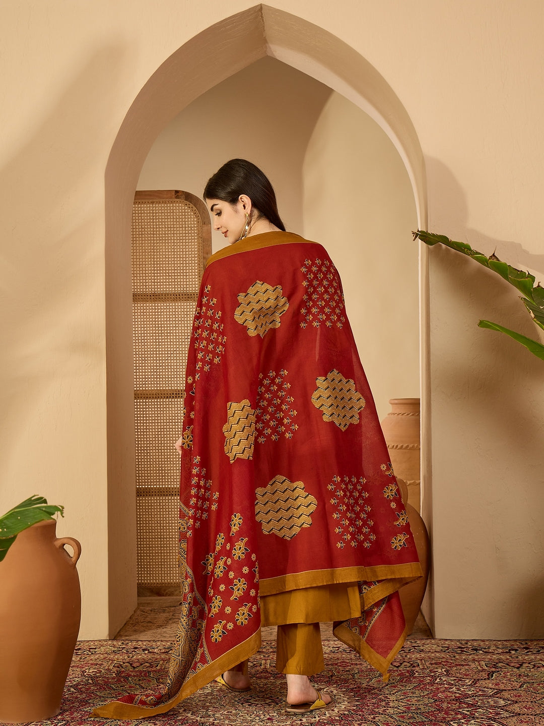 Rayon Calf Length Solid 3/4 Sleeve V-Neck Flared Kurta Suit Set With Dupatta (Preorder)