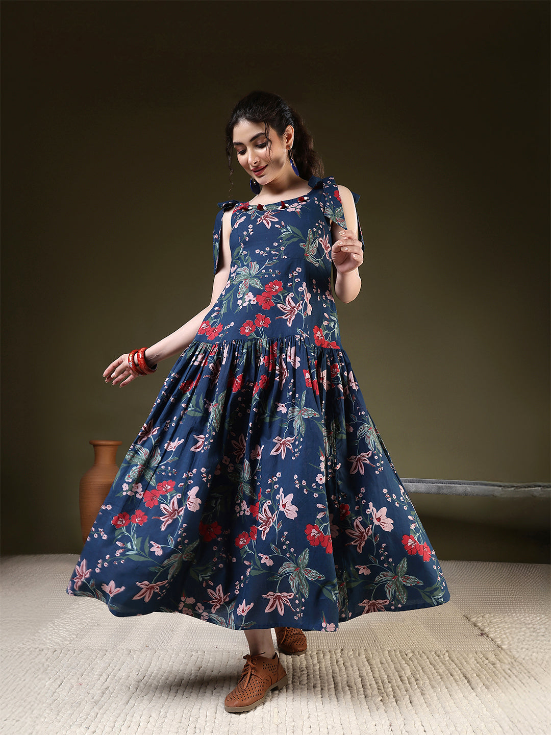 A-line Printed Pure Cotton Round Neck Kurta