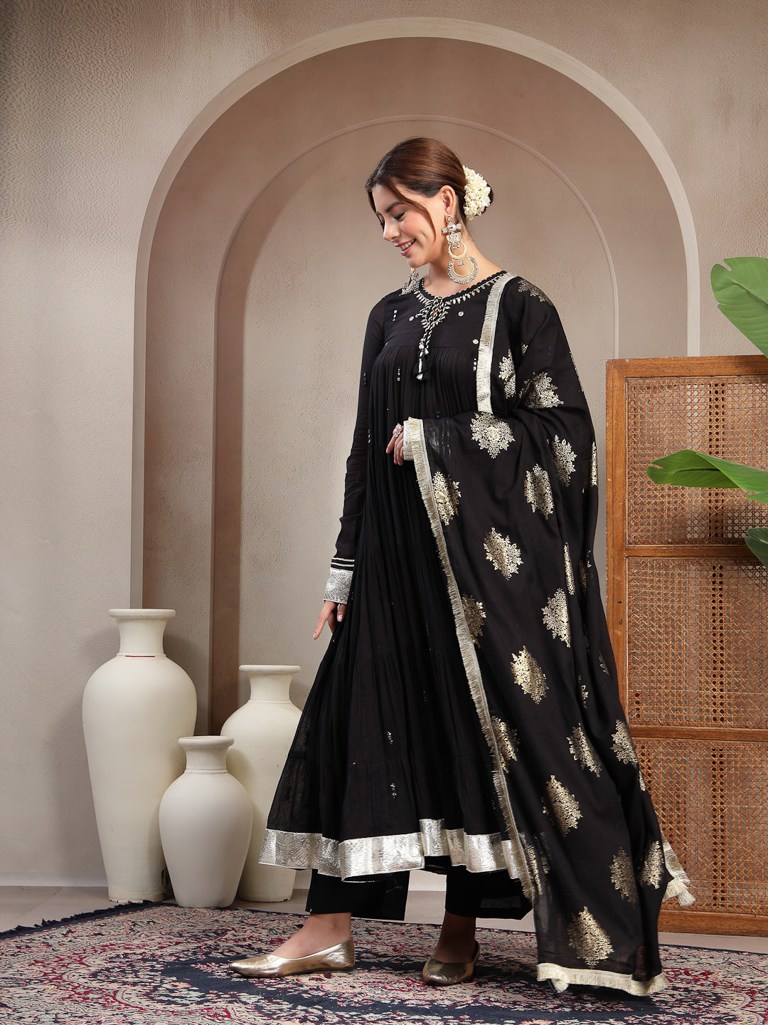 Malmal Calf Length Solid Full Sleeve Key Hole Neck Anarkali Lining Kurta Suit With Dupatta