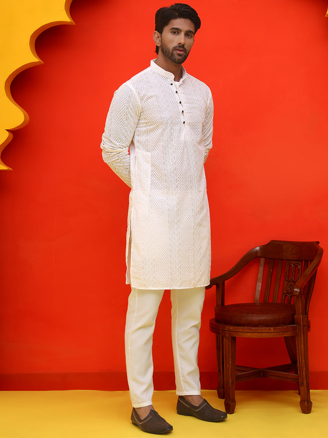 Embroidered Cotton Kurta With Churidar