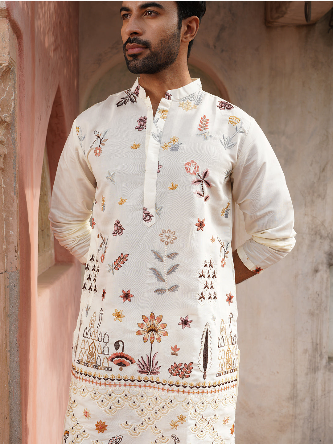 Floral Embroidered And Sequins Kurta Set