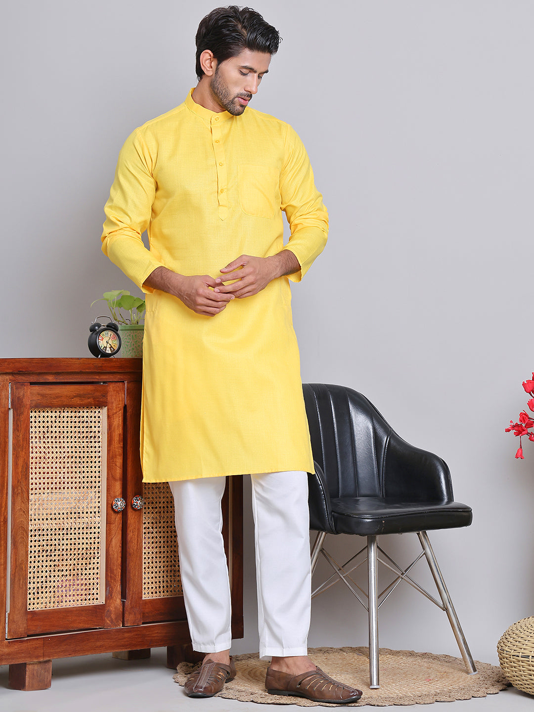 Solid Cotton Kurta Set For Men