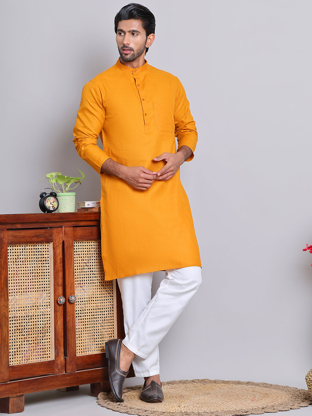 Solid Cotton Kurta Set For Men