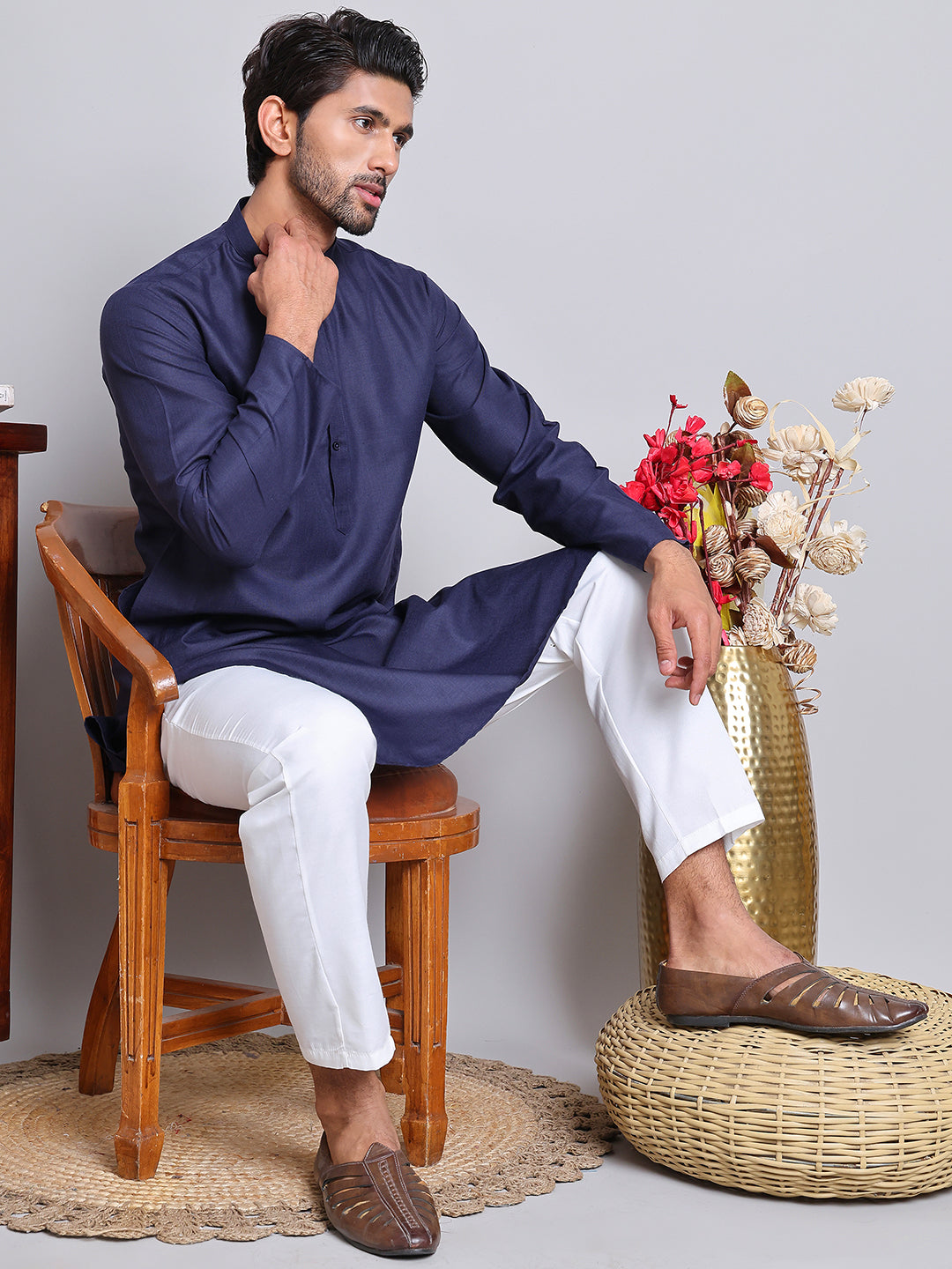 Solid Cotton Kurta Set For Men