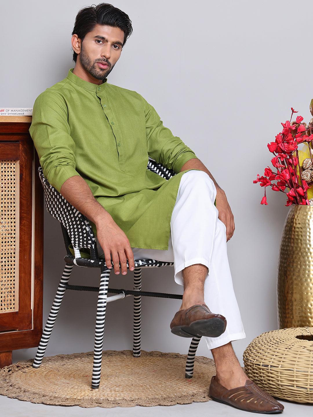 Solid Cotton Kurta Set For Men
