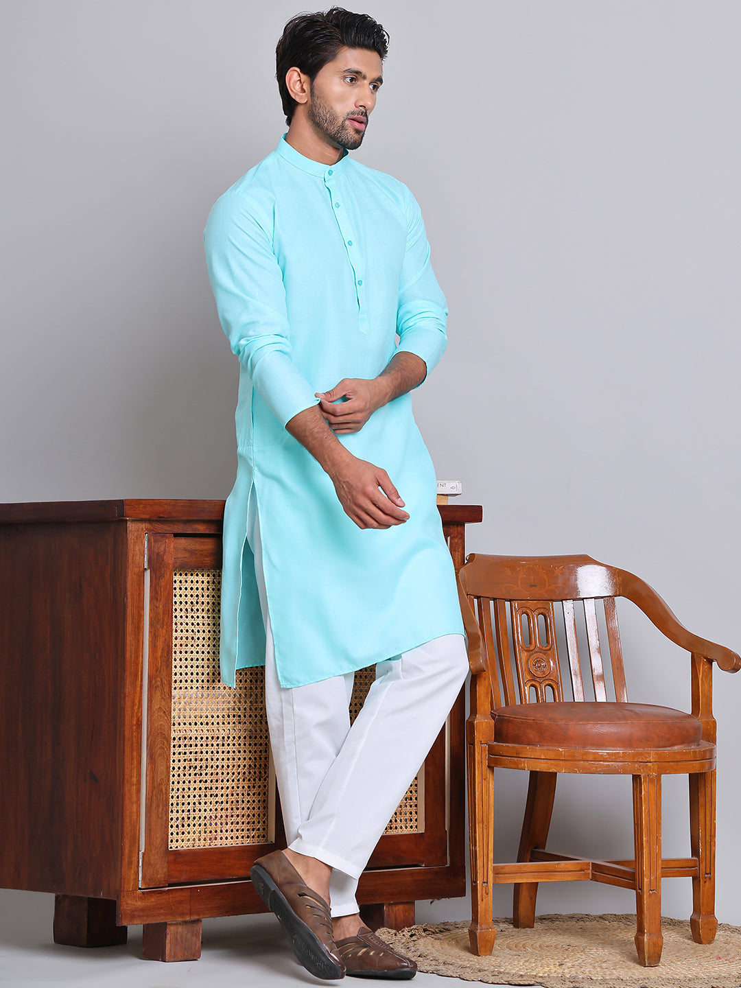 Solid Cotton Kurta Set For Men