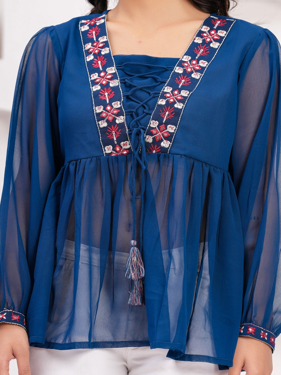 Blue Georgette Solid Top