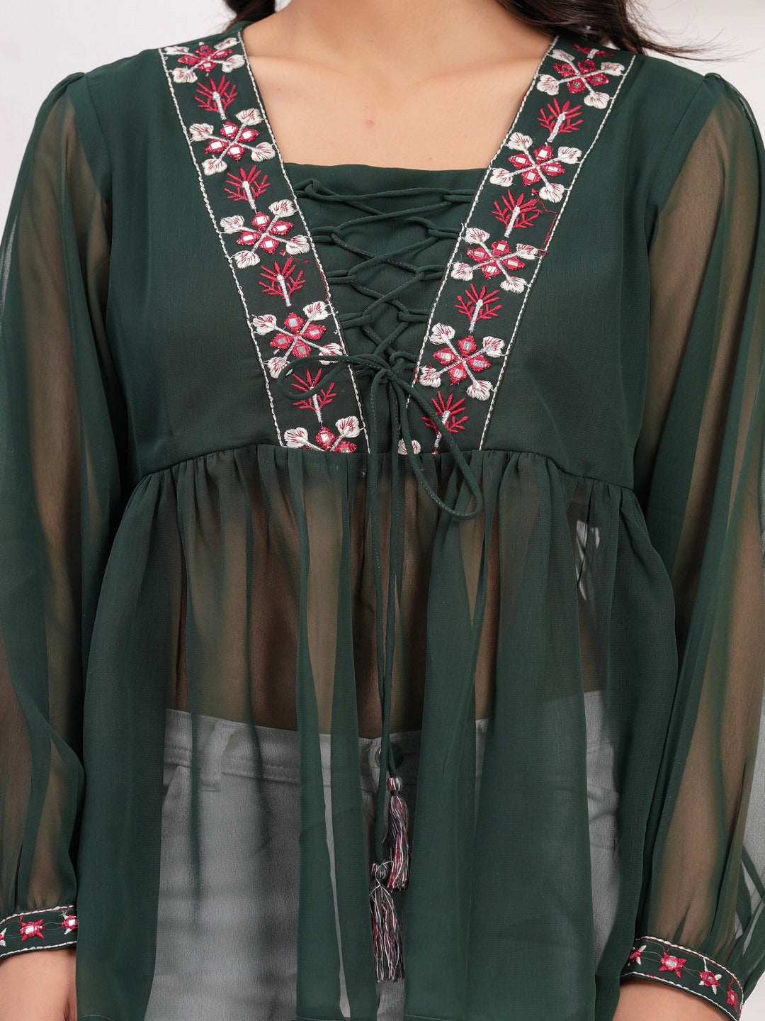 Dark Green Georgette Solid Top