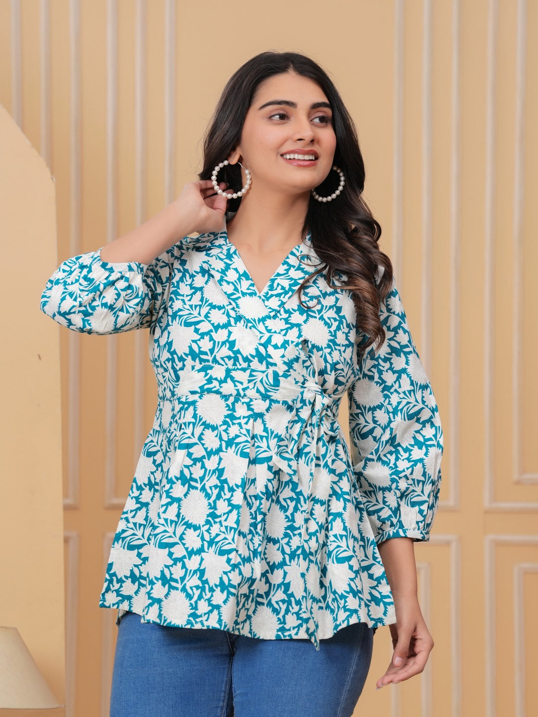 Turquoise Floral Print Top