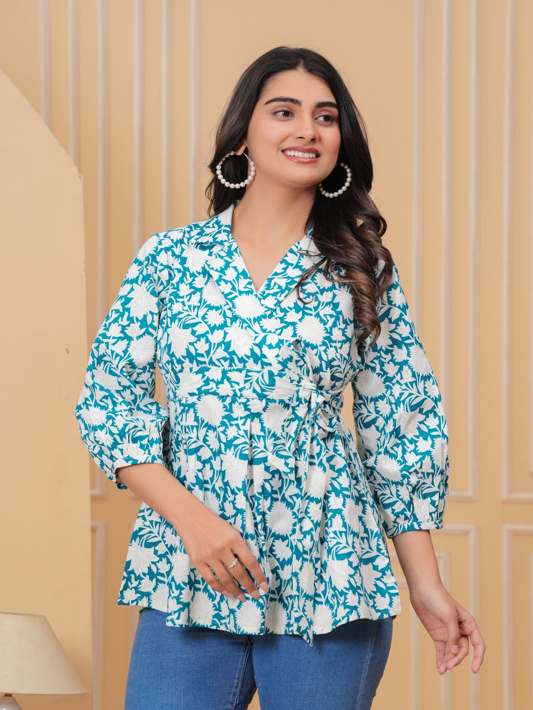 Turquoise Floral Print Top