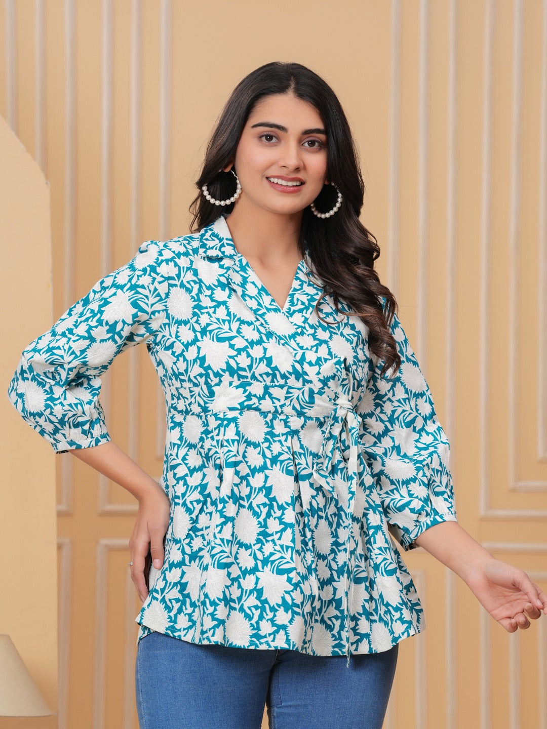 Turquoise Floral Print Top