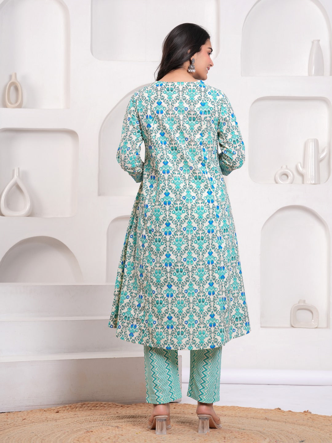 Sky Blue Floral Print Kurta Pant Dupatta Set