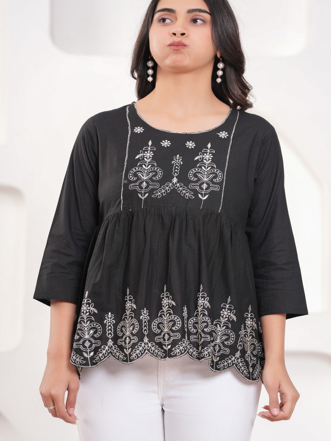 Black Floral Print Top