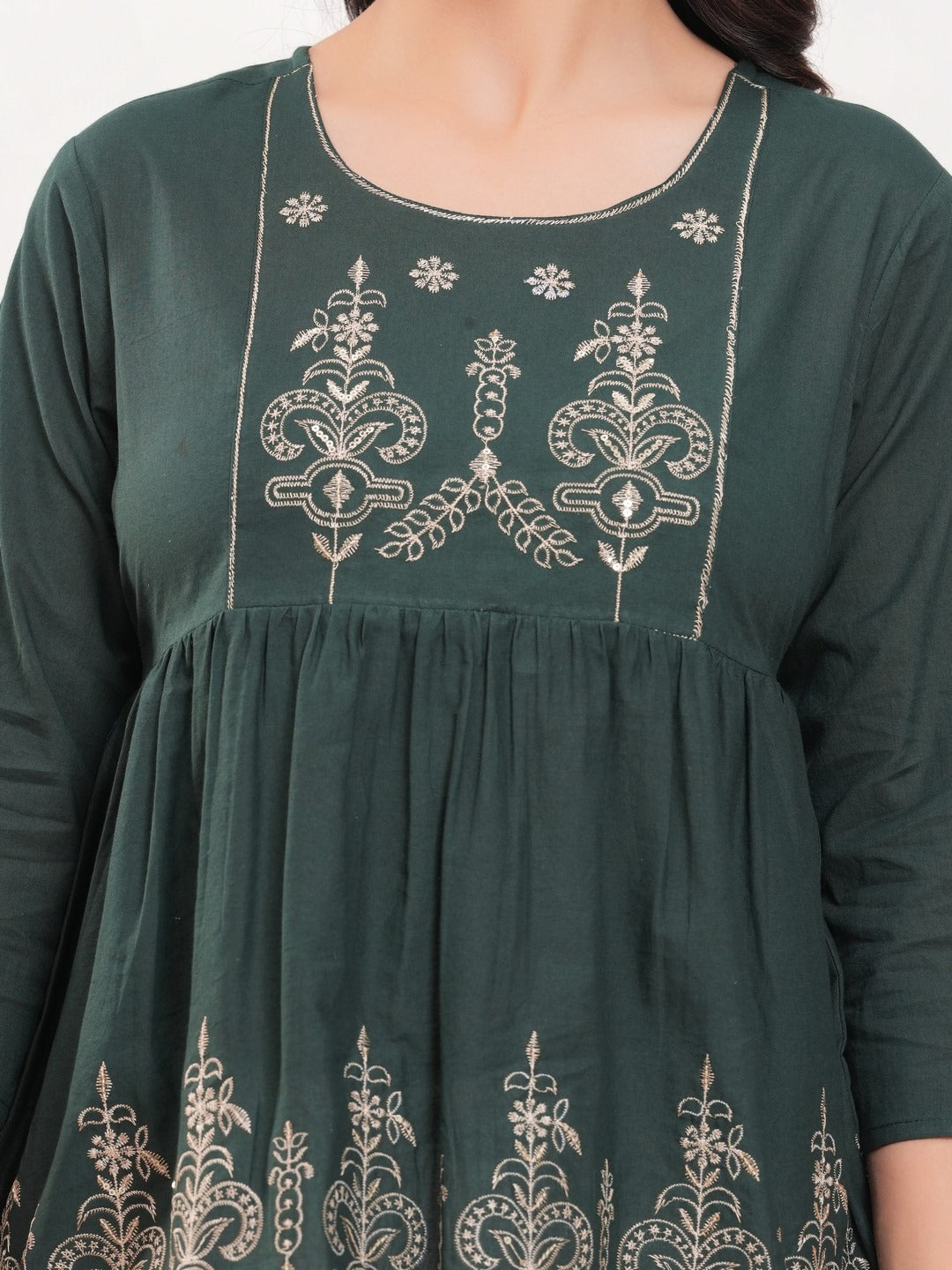 Dark Green Floral Print Top