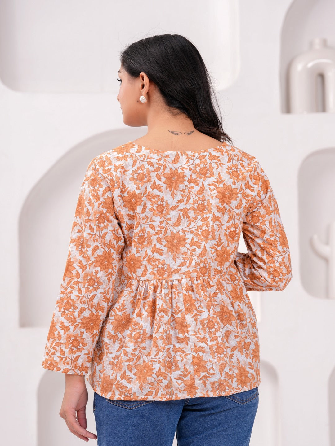 Orange Cotton Floral Top