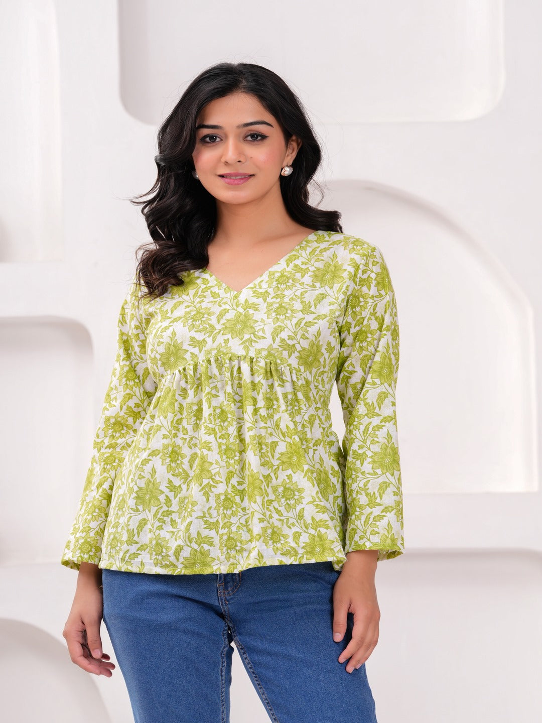 Parrot Green Cotton Floral Top