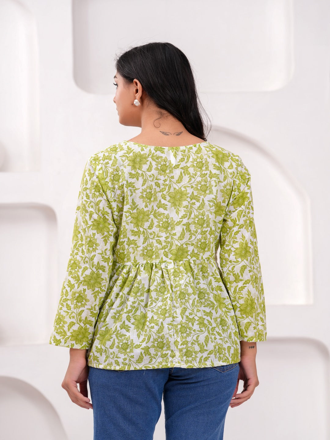 Parrot Green Cotton Floral Top